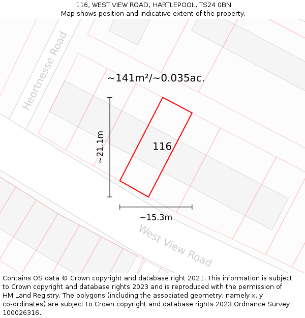 116, WEST VIEW ROAD, HARTLEPOOL, TS24 0BN: Plot and title map