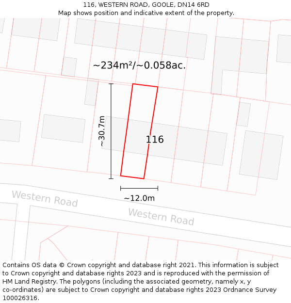 116, WESTERN ROAD, GOOLE, DN14 6RD: Plot and title map