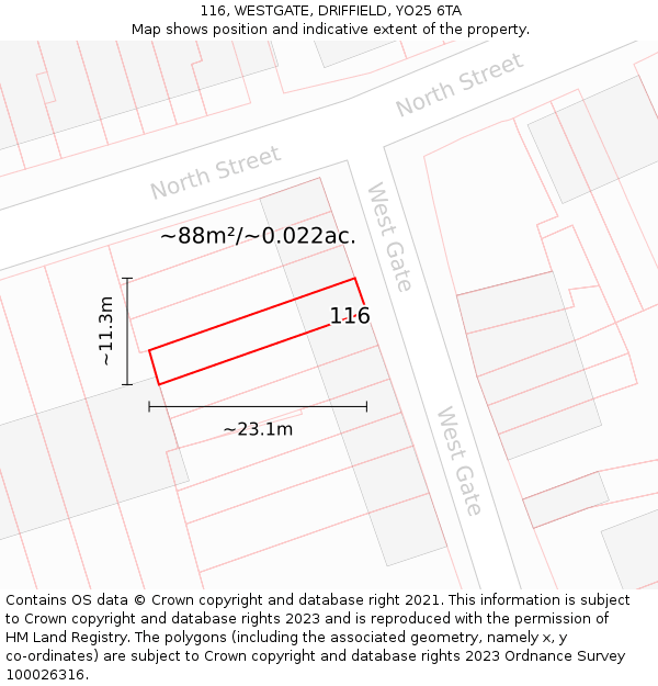 116, WESTGATE, DRIFFIELD, YO25 6TA: Plot and title map