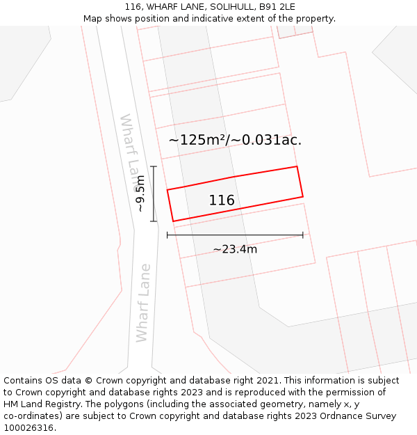 116, WHARF LANE, SOLIHULL, B91 2LE: Plot and title map