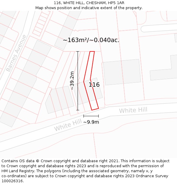 116, WHITE HILL, CHESHAM, HP5 1AR: Plot and title map