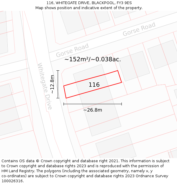 116, WHITEGATE DRIVE, BLACKPOOL, FY3 9ES: Plot and title map