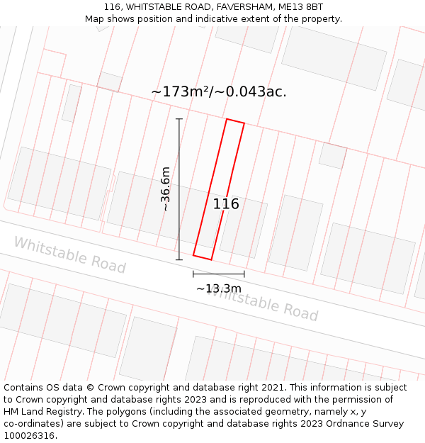 116, WHITSTABLE ROAD, FAVERSHAM, ME13 8BT: Plot and title map