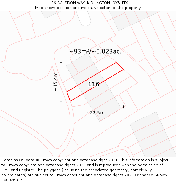 116, WILSDON WAY, KIDLINGTON, OX5 1TX: Plot and title map