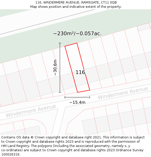 116, WINDERMERE AVENUE, RAMSGATE, CT11 0QB: Plot and title map