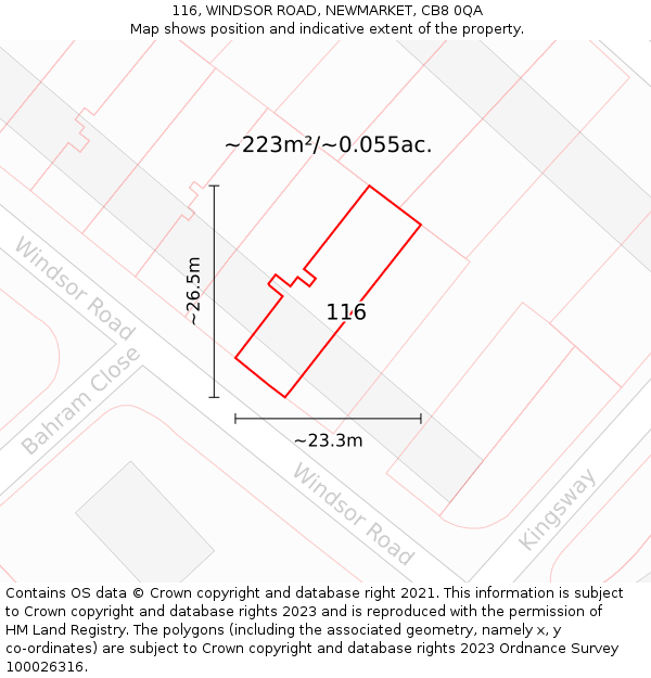 116, WINDSOR ROAD, NEWMARKET, CB8 0QA: Plot and title map