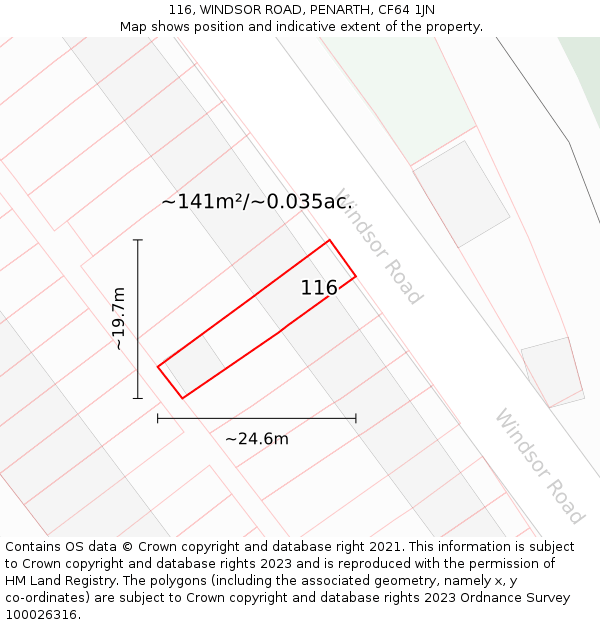 116, WINDSOR ROAD, PENARTH, CF64 1JN: Plot and title map