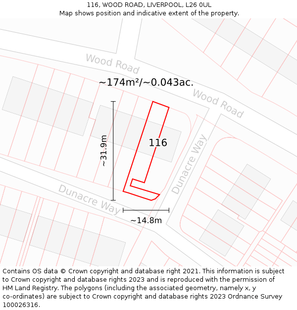 116, WOOD ROAD, LIVERPOOL, L26 0UL: Plot and title map