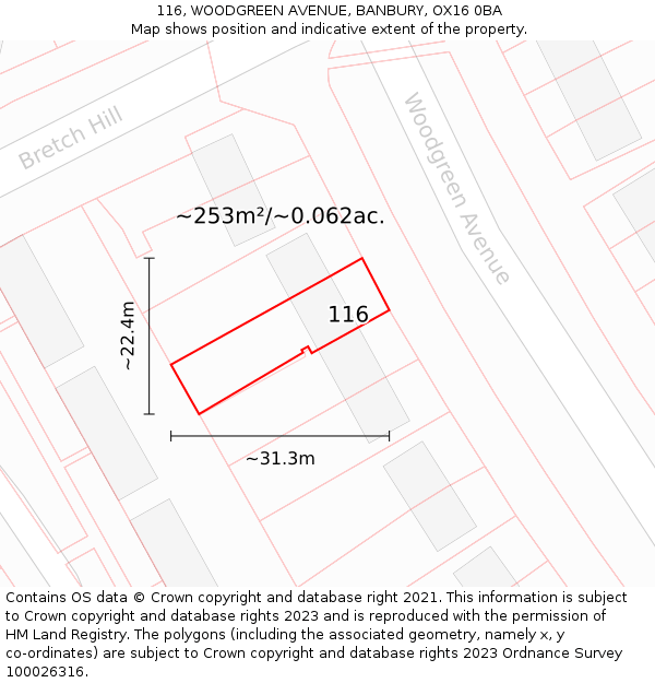 116, WOODGREEN AVENUE, BANBURY, OX16 0BA: Plot and title map