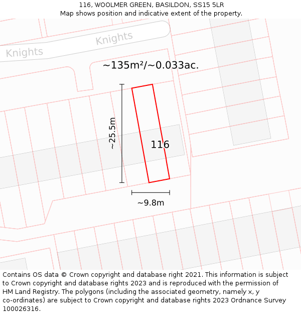 116, WOOLMER GREEN, BASILDON, SS15 5LR: Plot and title map