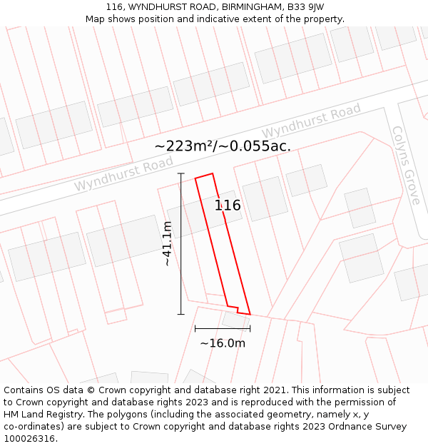 116, WYNDHURST ROAD, BIRMINGHAM, B33 9JW: Plot and title map