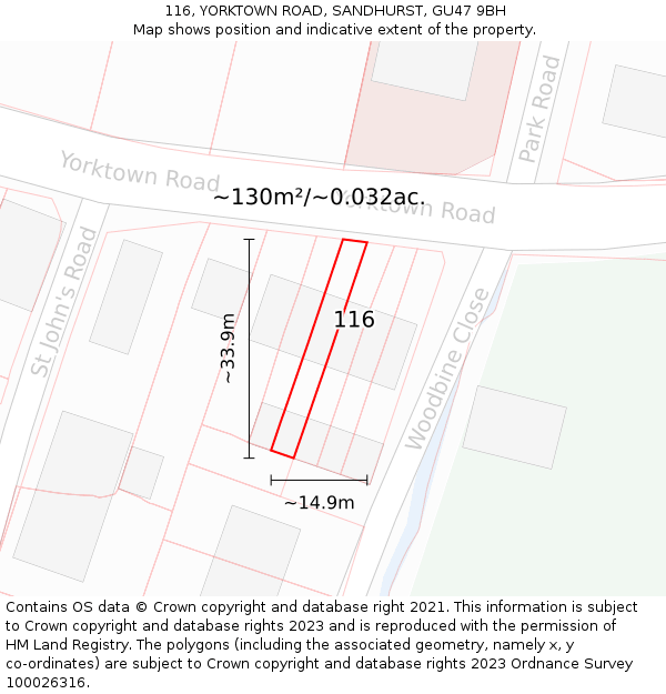 116, YORKTOWN ROAD, SANDHURST, GU47 9BH: Plot and title map