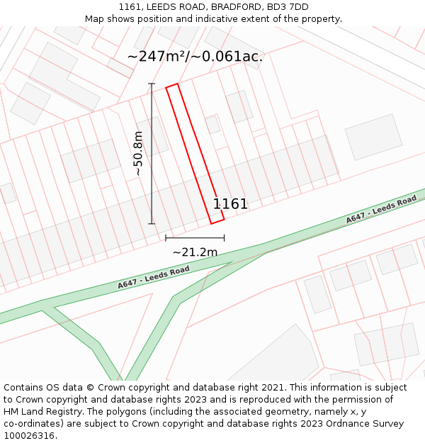 1161, LEEDS ROAD, BRADFORD, BD3 7DD: Plot and title map