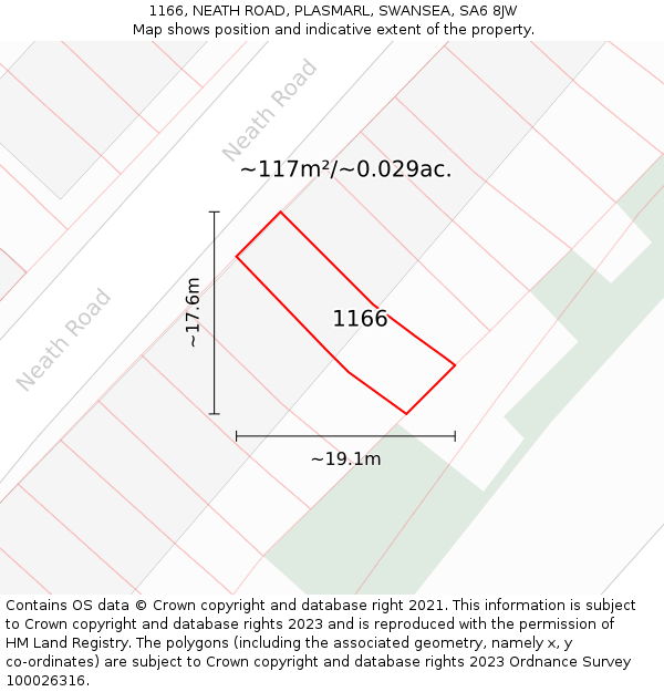 1166, NEATH ROAD, PLASMARL, SWANSEA, SA6 8JW: Plot and title map
