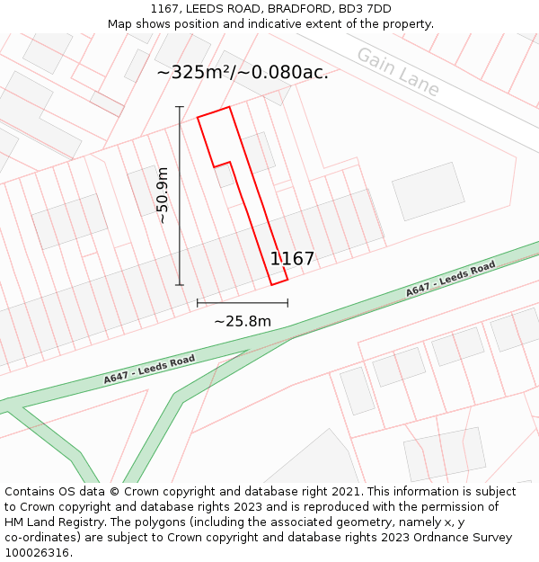1167, LEEDS ROAD, BRADFORD, BD3 7DD: Plot and title map