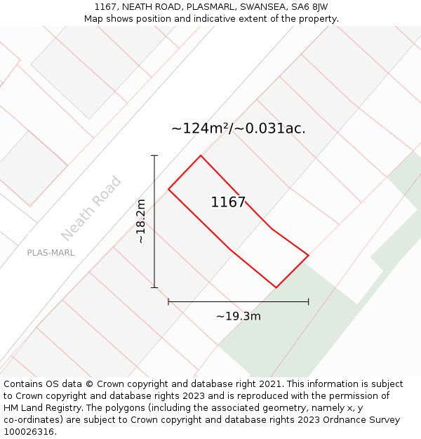 1167, NEATH ROAD, PLASMARL, SWANSEA, SA6 8JW: Plot and title map