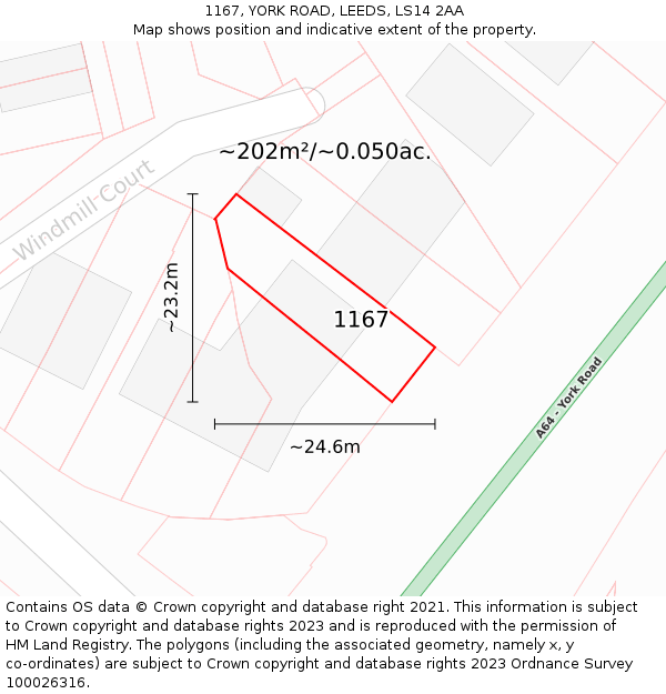 1167, YORK ROAD, LEEDS, LS14 2AA: Plot and title map