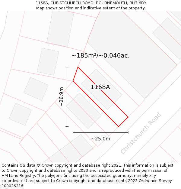 1168A, CHRISTCHURCH ROAD, BOURNEMOUTH, BH7 6DY: Plot and title map