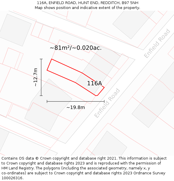 116A, ENFIELD ROAD, HUNT END, REDDITCH, B97 5NH: Plot and title map