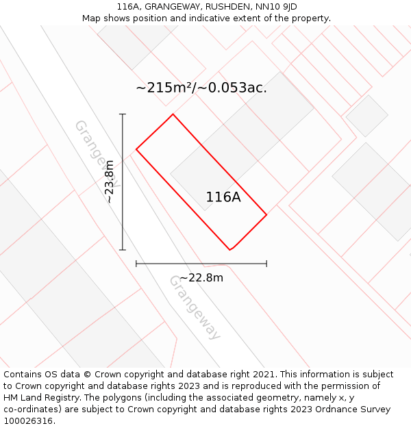 116A, GRANGEWAY, RUSHDEN, NN10 9JD: Plot and title map
