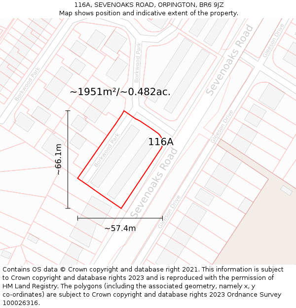 116A, SEVENOAKS ROAD, ORPINGTON, BR6 9JZ: Plot and title map