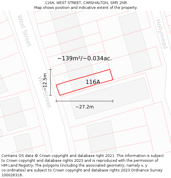 116A, WEST STREET, CARSHALTON, SM5 2NR: Plot and title map
