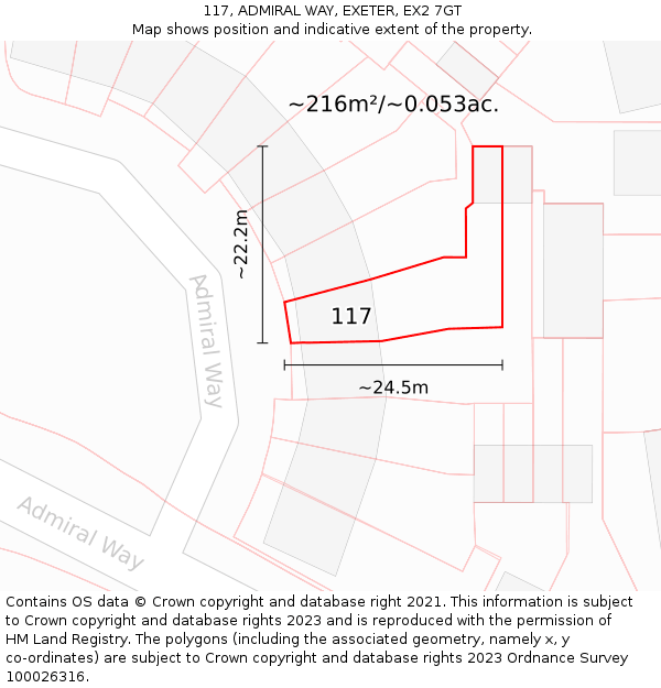 117, ADMIRAL WAY, EXETER, EX2 7GT: Plot and title map