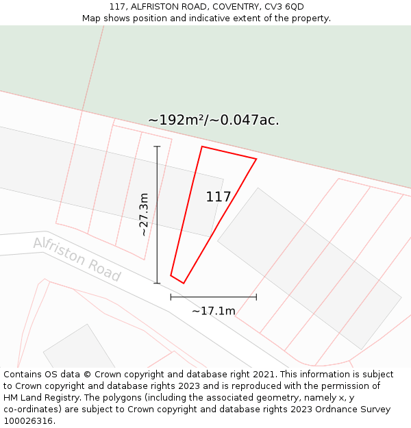 117, ALFRISTON ROAD, COVENTRY, CV3 6QD: Plot and title map
