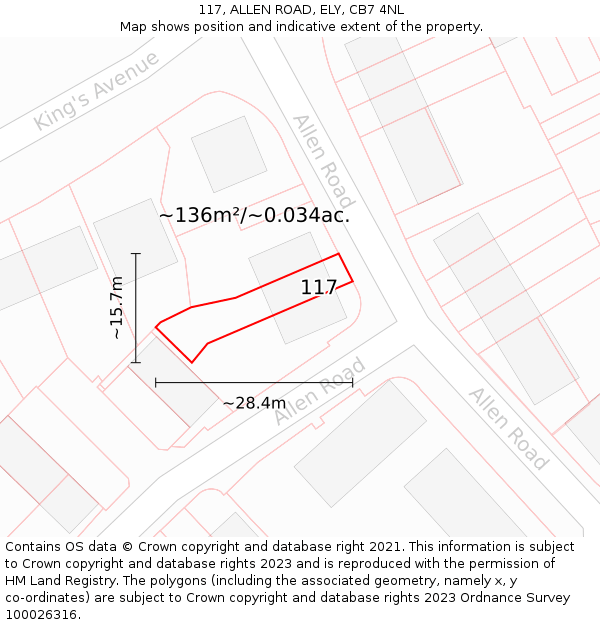 117, ALLEN ROAD, ELY, CB7 4NL: Plot and title map