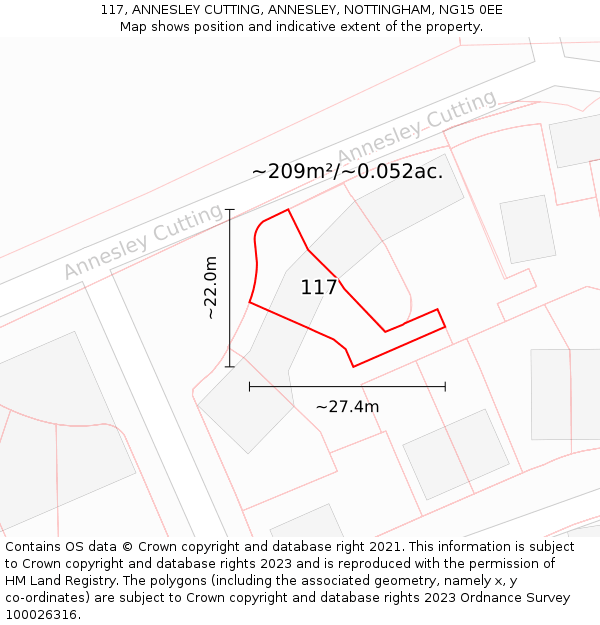 117, ANNESLEY CUTTING, ANNESLEY, NOTTINGHAM, NG15 0EE: Plot and title map