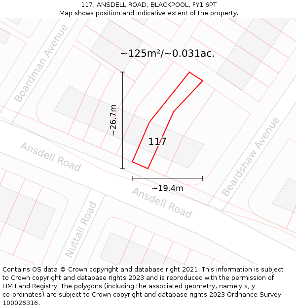 117, ANSDELL ROAD, BLACKPOOL, FY1 6PT: Plot and title map