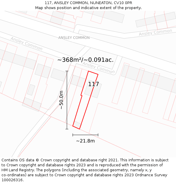 117, ANSLEY COMMON, NUNEATON, CV10 0PR: Plot and title map