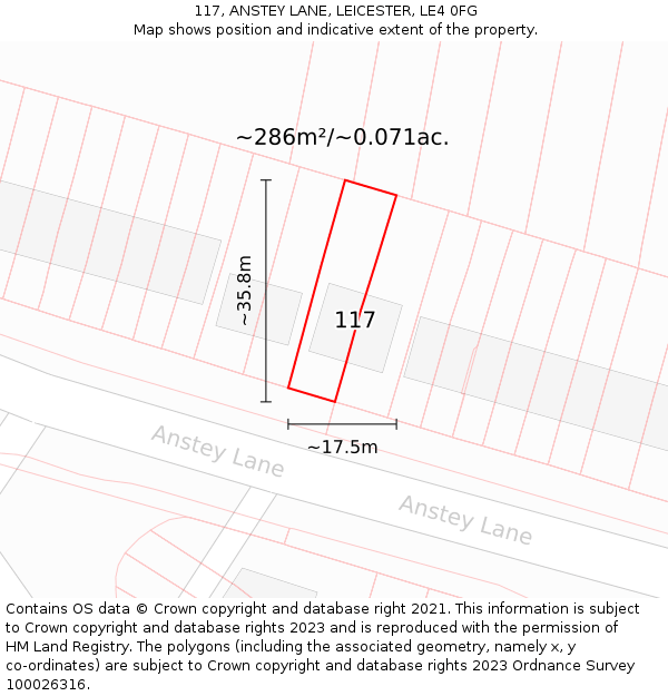 117, ANSTEY LANE, LEICESTER, LE4 0FG: Plot and title map
