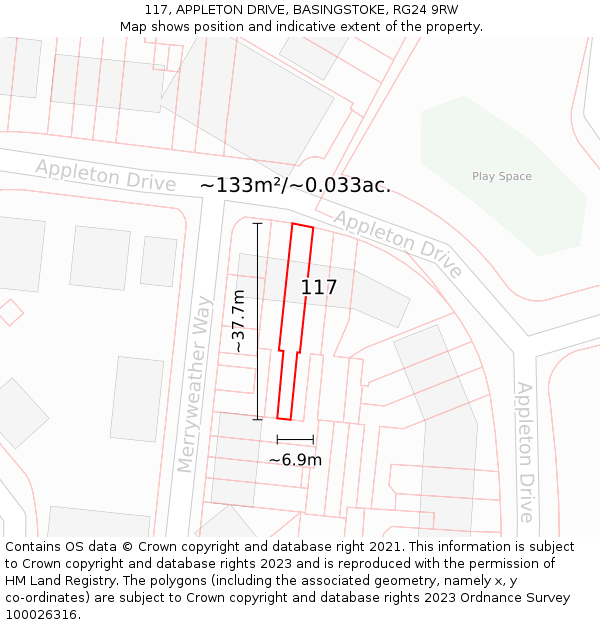 117, APPLETON DRIVE, BASINGSTOKE, RG24 9RW: Plot and title map