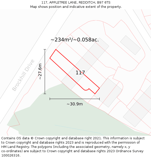 117, APPLETREE LANE, REDDITCH, B97 6TS: Plot and title map