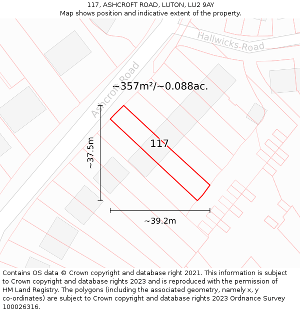 117, ASHCROFT ROAD, LUTON, LU2 9AY: Plot and title map