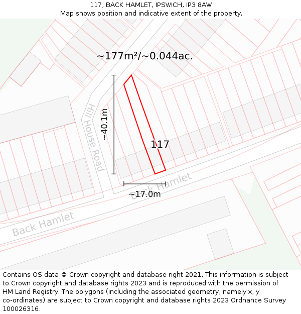 117, BACK HAMLET, IPSWICH, IP3 8AW: Plot and title map