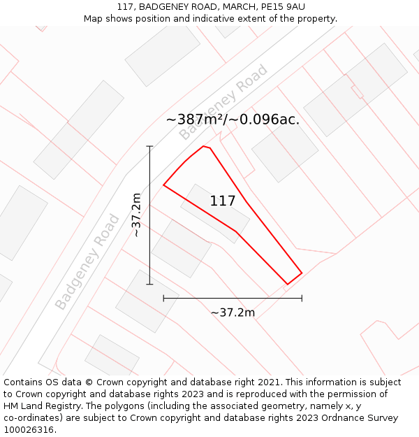 117, BADGENEY ROAD, MARCH, PE15 9AU: Plot and title map