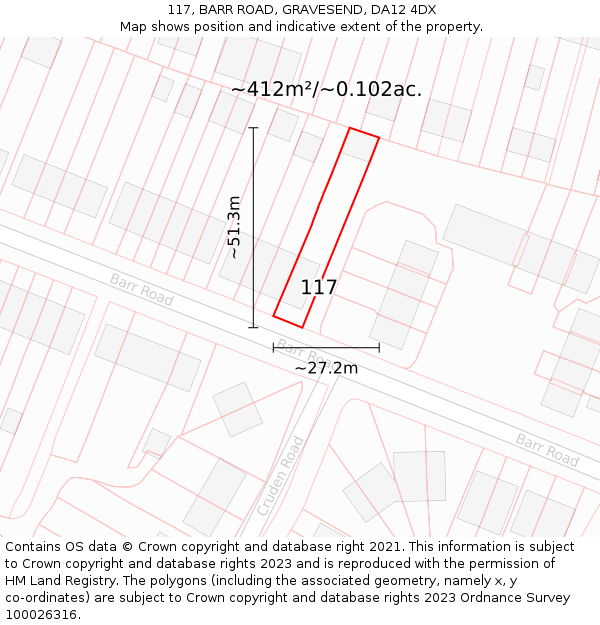 117, BARR ROAD, GRAVESEND, DA12 4DX: Plot and title map