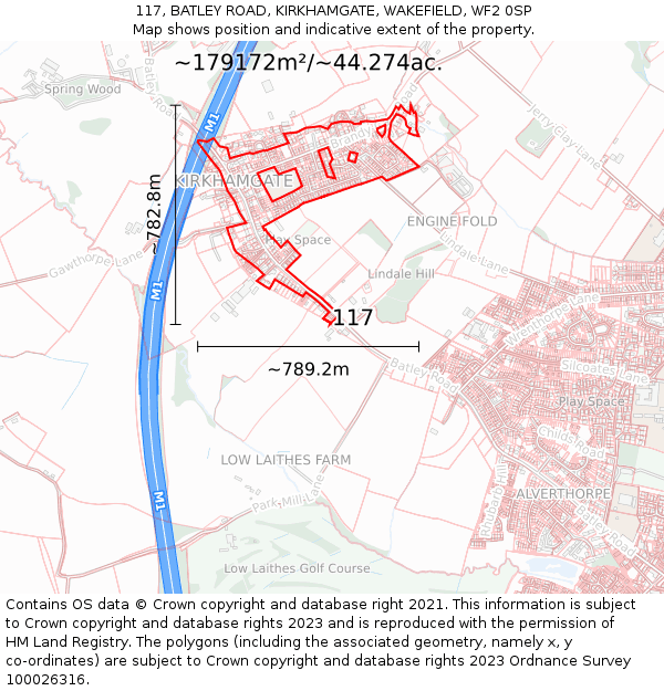 117, BATLEY ROAD, KIRKHAMGATE, WAKEFIELD, WF2 0SP: Plot and title map