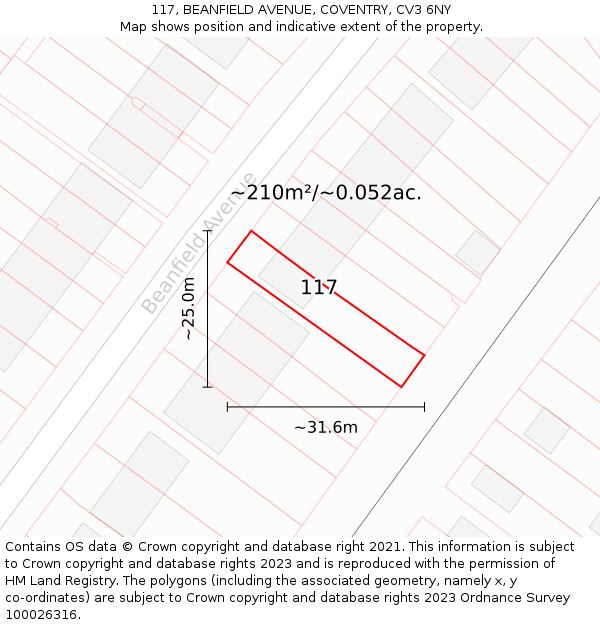 117, BEANFIELD AVENUE, COVENTRY, CV3 6NY: Plot and title map