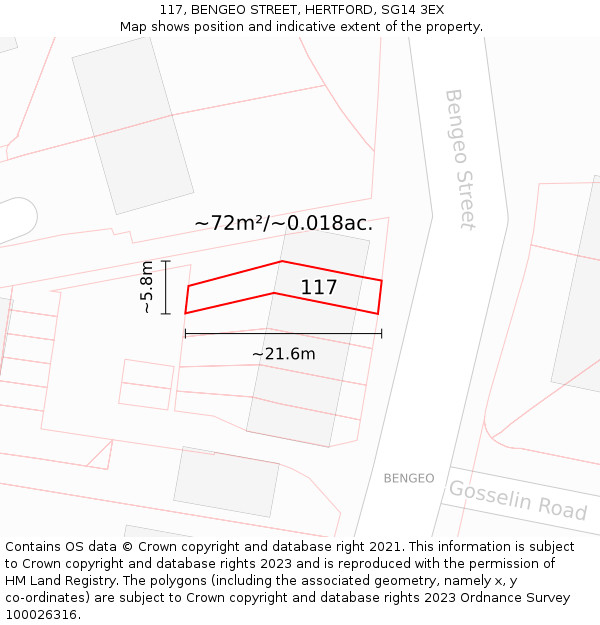 117, BENGEO STREET, HERTFORD, SG14 3EX: Plot and title map