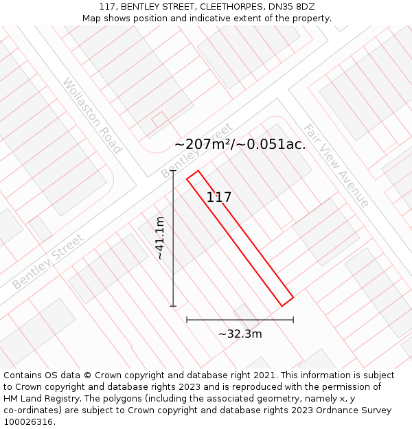 117, BENTLEY STREET, CLEETHORPES, DN35 8DZ: Plot and title map