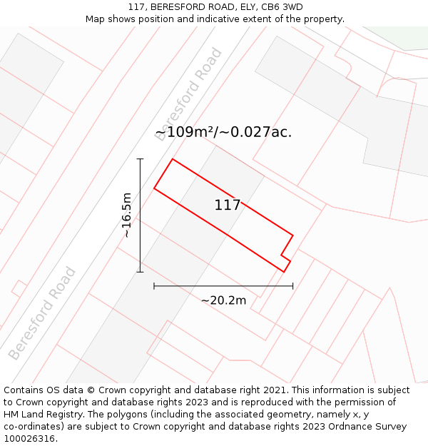 117, BERESFORD ROAD, ELY, CB6 3WD: Plot and title map