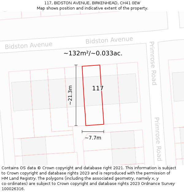 117, BIDSTON AVENUE, BIRKENHEAD, CH41 0EW: Plot and title map