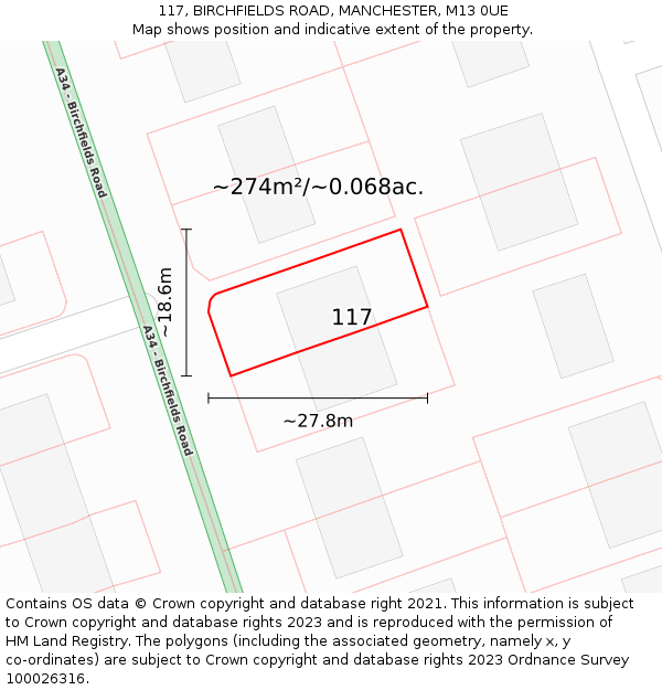 117, BIRCHFIELDS ROAD, MANCHESTER, M13 0UE: Plot and title map