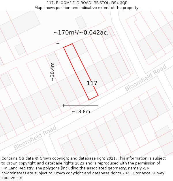 117, BLOOMFIELD ROAD, BRISTOL, BS4 3QP: Plot and title map