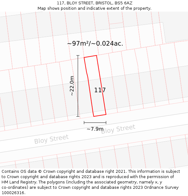 117, BLOY STREET, BRISTOL, BS5 6AZ: Plot and title map