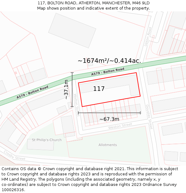 117, BOLTON ROAD, ATHERTON, MANCHESTER, M46 9LD: Plot and title map