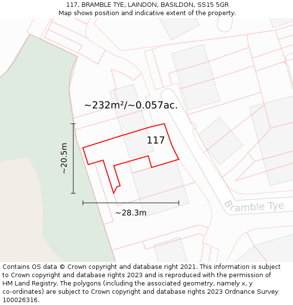 117, BRAMBLE TYE, LAINDON, BASILDON, SS15 5GR: Plot and title map